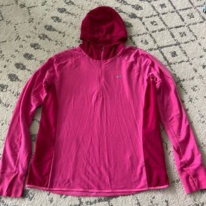 NIKE RUNNING Women's Fuchsia Pink Hooded Pullover Dri Fit Top